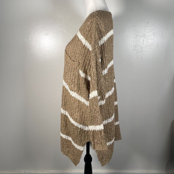 Double Zero Brown White Stripes Round Crew Neck Long Sleeve Knit Sweater M - Picture 7 of 14